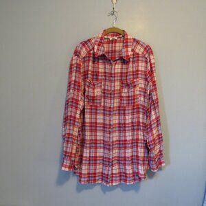 Anthropologie Pilcro Hadley Red Plaid Oversized Button Up Shirt Sz L